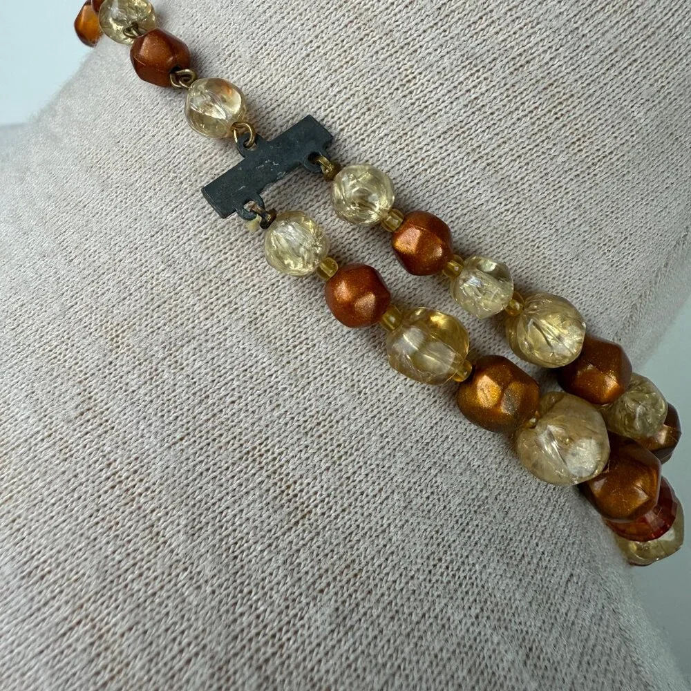 Vintage Two-Strand Root Beer Plastic Necklace 14.5-17